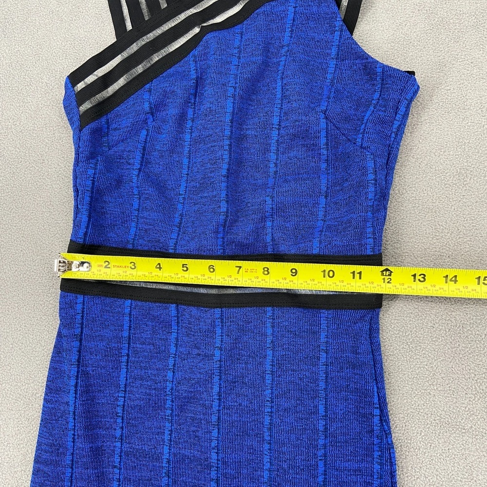 Topshop Bodycon Dress Womens 4 Blue Striped One Shoulder Elastic Trim Back Zip - Picture 7 of 8